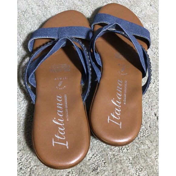 NWOT Italiana Sandal fabric sz 8.5 Blue & Brown Synthetic upper man‎ made ITALY - Picture 3 of 5